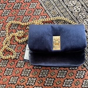 Tommy Hilfiger Navy Velvet Crossbody Bag with Gold Chain
